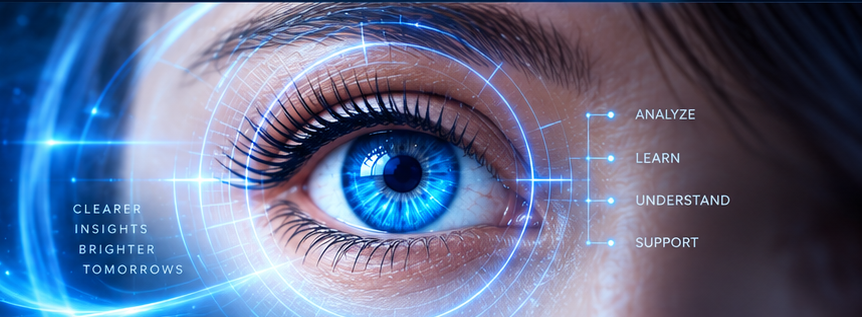 Conceptual luminous eye with futuristic imaging graphics